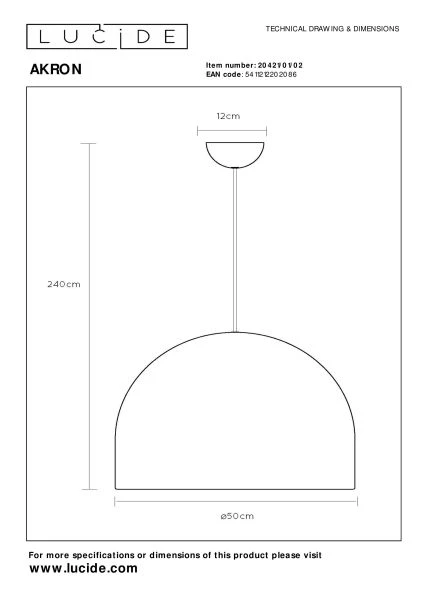 Lucide Premium AKRON - Pendelleuchten - Ø 50 cm - 1xE27 - Mattes Gold / Messing - technisch